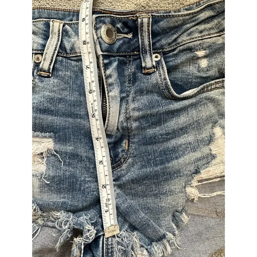 American Eagle‎ Hi-Rise Shortie Distressed Denim Shorts Size 25 Light Wash